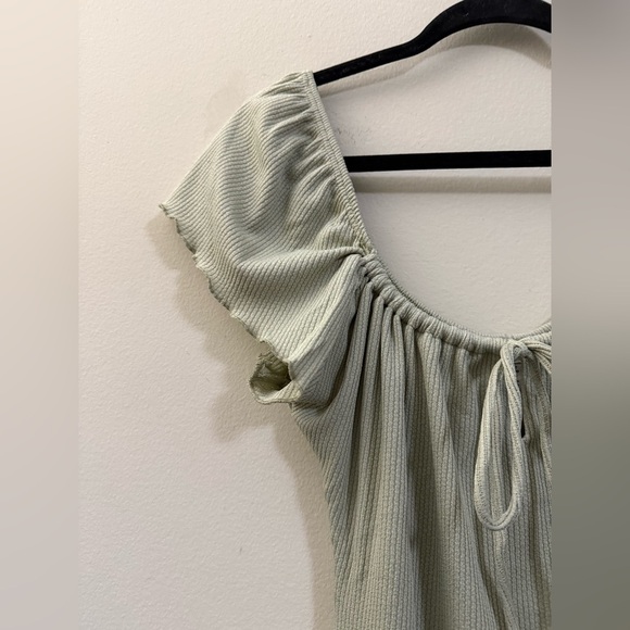 Topshop Lettuce Hem Off the Shoulder Dress in Sage Green - 8 - Picture 2 of 10